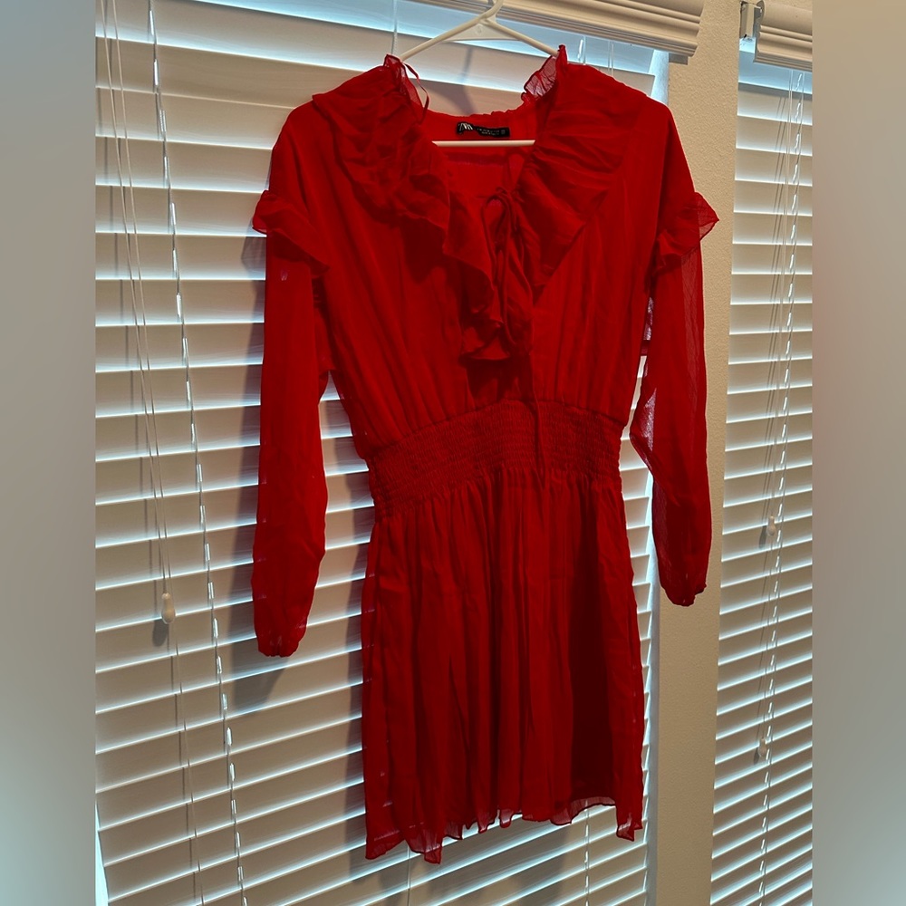 Zara Short Ruffled Red Dress - Picture 4 of 5